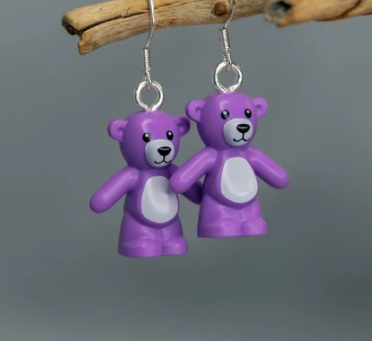 Lego® Earrings - Purple Teddy Bear
